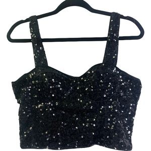 MMMMMM Black Sequin Embellished Crop Tank Top - NWT